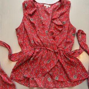 Max Studio Red Floral Ruffle Wrap Camisole
